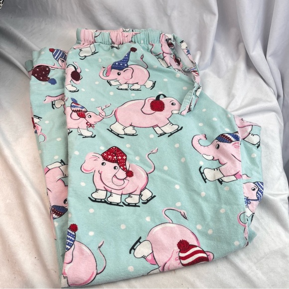 Nick And Nora Flannel Pajama Set Pink Elephant Skates Top And Bottom Womens Sz S - Picture 10 of 16
